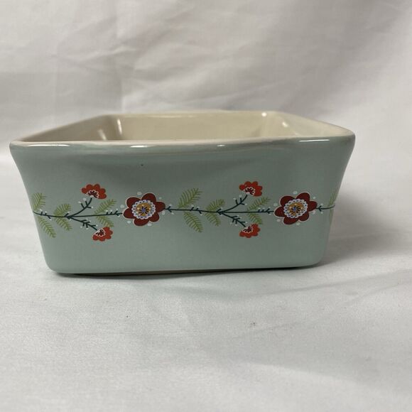 World Market Bakeware Sage Green Floral Ceramic Casserole Dish Small 7" x 4" - Picture 3 of 9